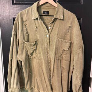 Vici Womens Distressed Lightweight Denim Jacket Tan Medium